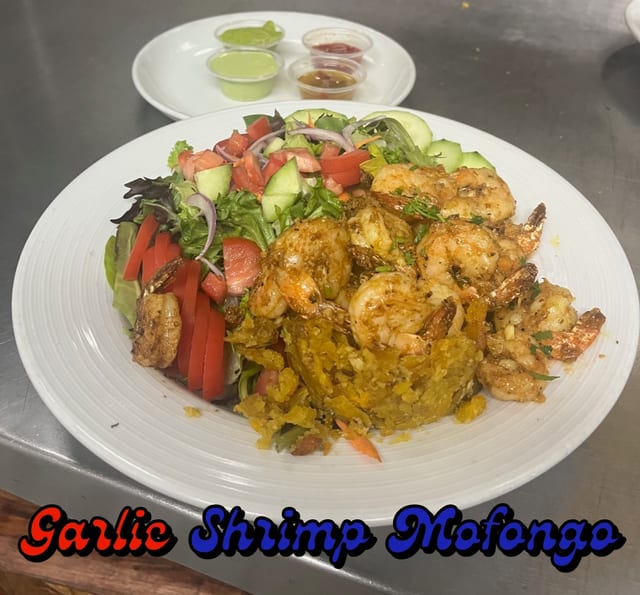 Garlic Shrimp Mofongo.